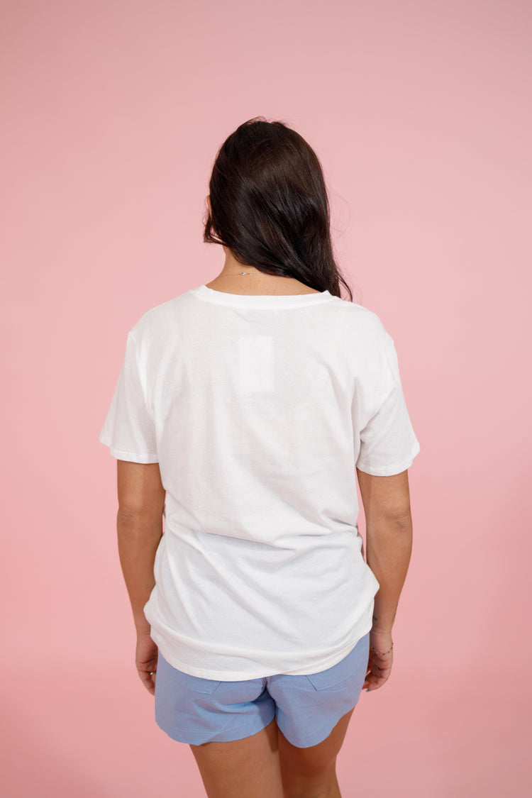 White Round Neck Cotton Boyfriend Top Jaxe + Grace Boutique