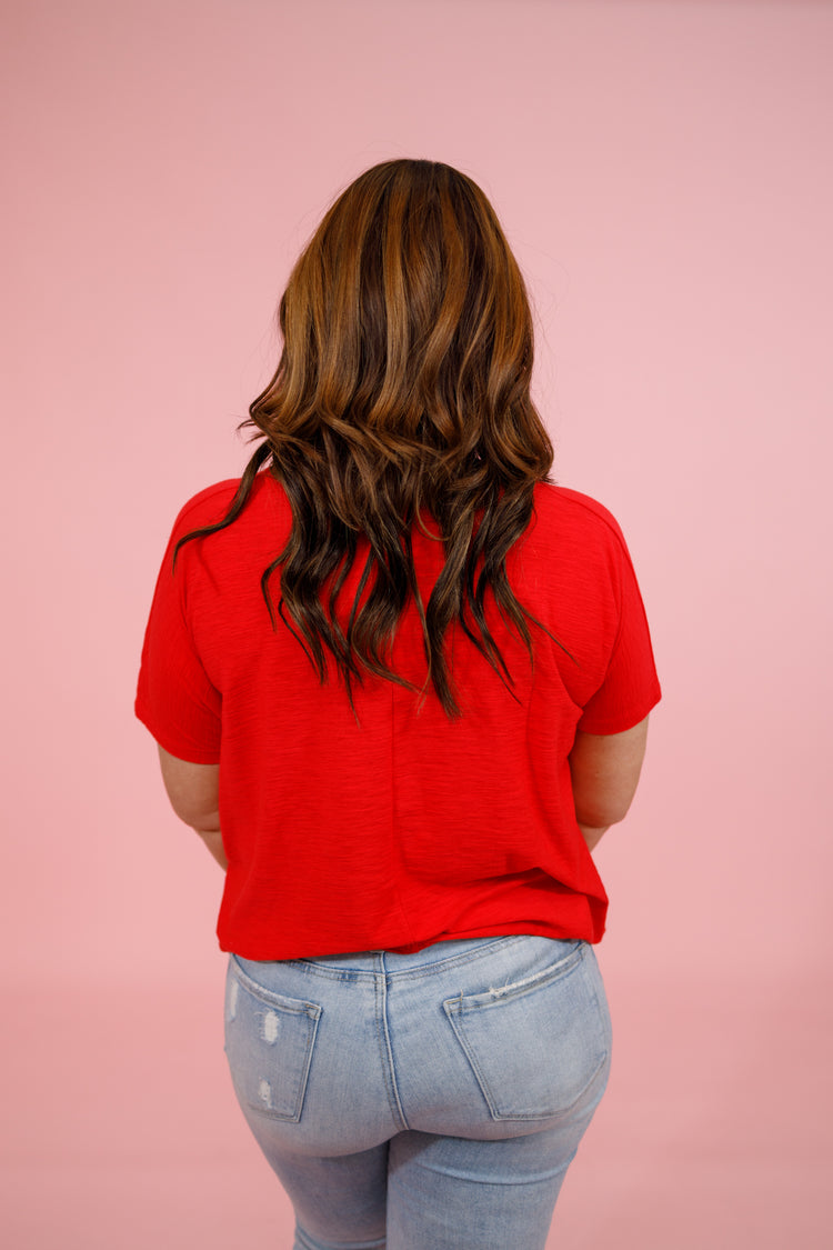 Ruby Red Boxy Slub Top Jaxe + Grace Boutique