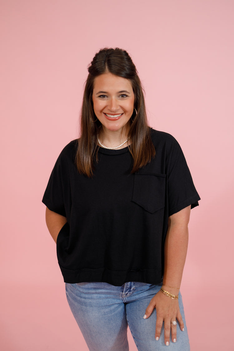 Black Exposed Seam Boxy Top Jaxe + Grace Boutique