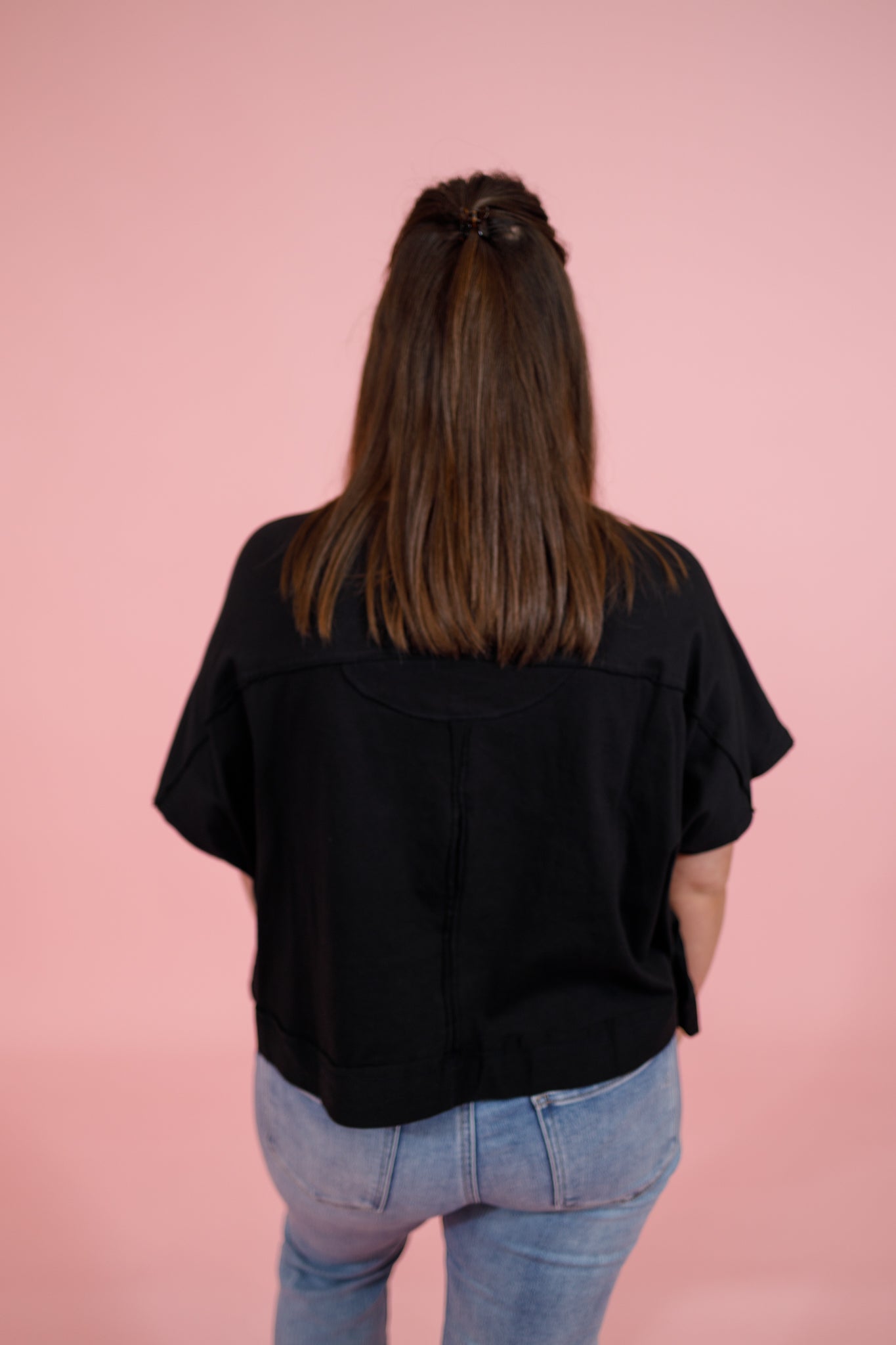 Black Exposed Seam Boxy Top Jaxe + Grace Boutique