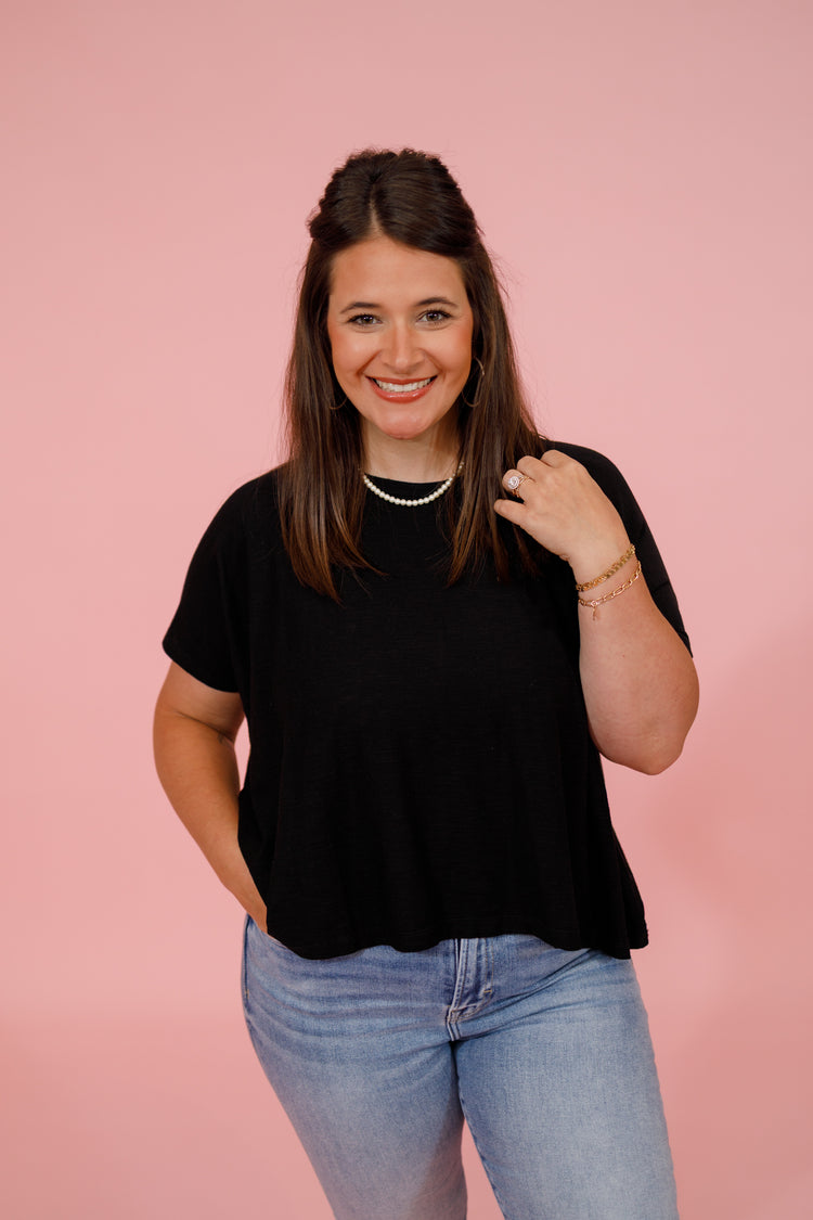 Black Boxy Slub Top Jaxe + Grace Boutique