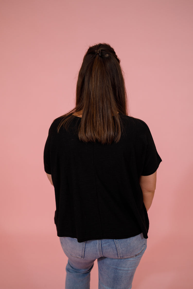 Black Boxy Slub Top Jaxe + Grace Boutique