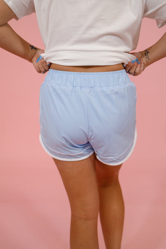 Light Blue Woven Athletic Shorts Jaxe + Grace Boutique