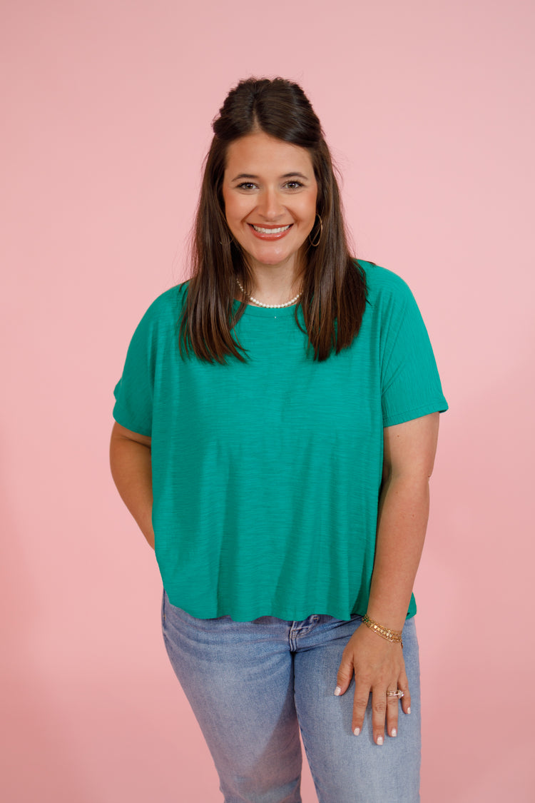Kelly Green Boxy Slub Top Jaxe + Grace Boutique