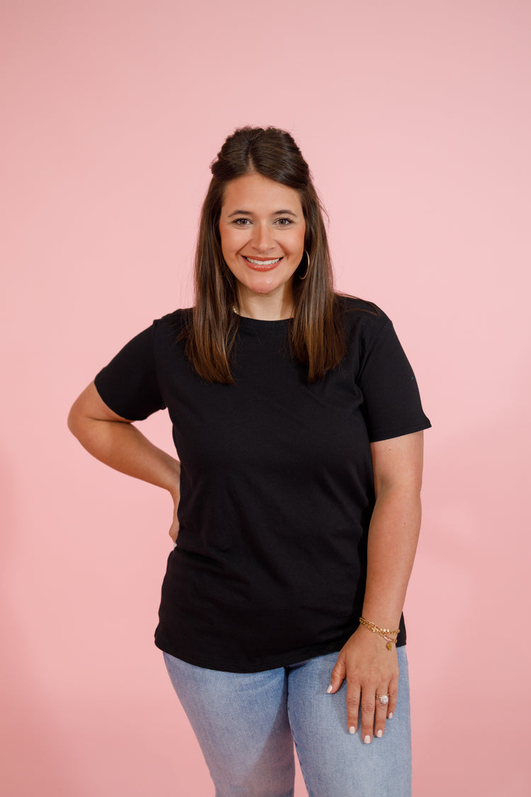 Black Round Neck Cotton Boyfriend Top, S-3XL Jaxe + Grace Boutique