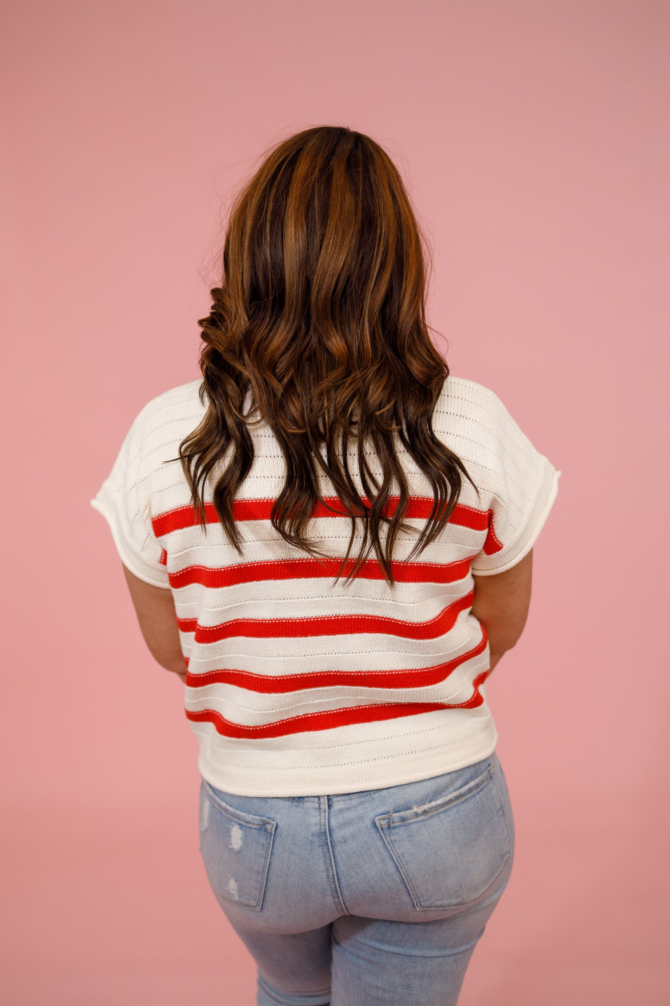 Red Stripe Knit Sweater Top Jaxe + Grace Boutique