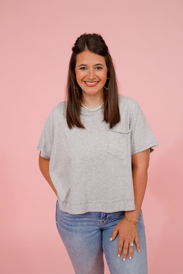 Heather Grey Exposed Seam Boxy Top Jaxe + Grace Boutique