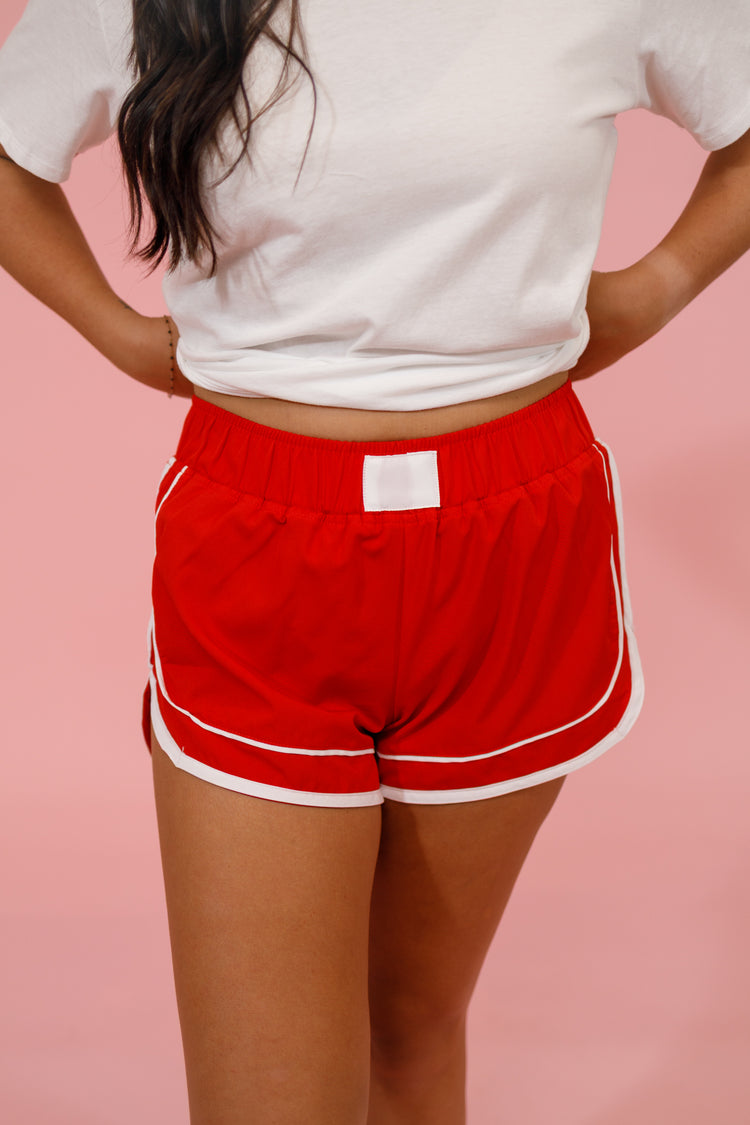 Red Woven Athletic Shorts Jaxe + Grace Boutique