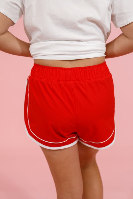 Red Woven Athletic Shorts Jaxe + Grace Boutique