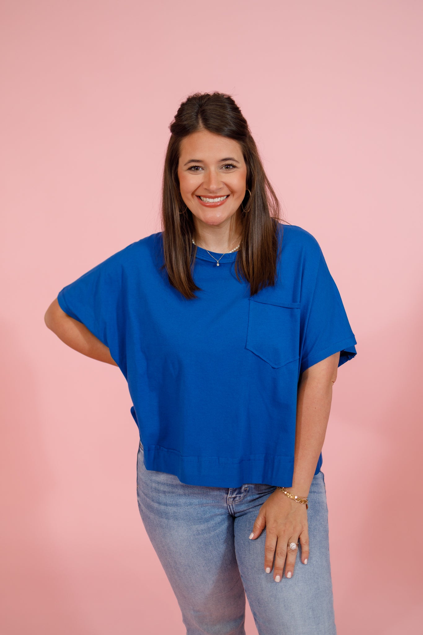 Classic Blue Exposed Seam Boxy Top Jaxe + Grace Boutique