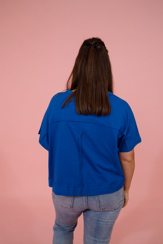 Classic Blue Exposed Seam Boxy Top Jaxe + Grace Boutique