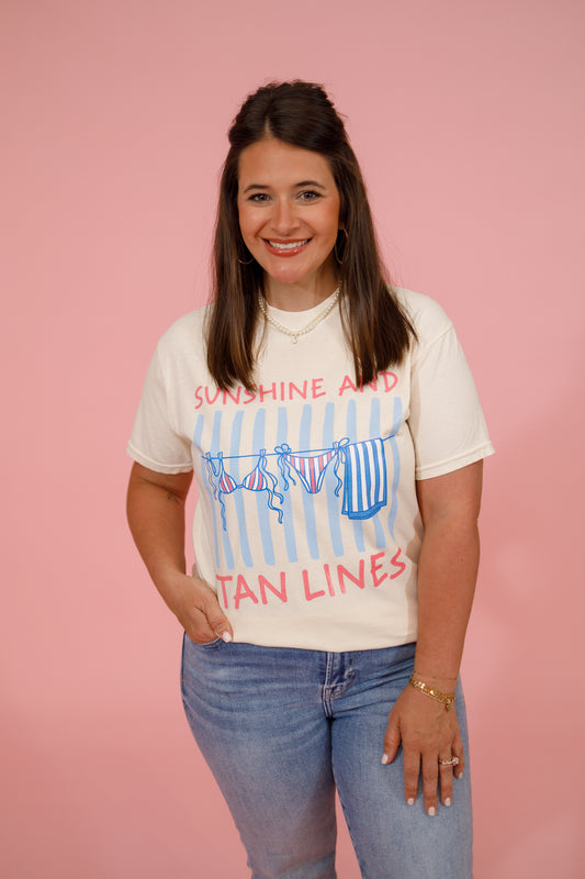 "Sunshine and Tan" Lines Graphic Tee Jaxe + Grace Boutique