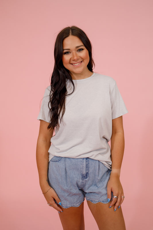 Heather Grey Round Neck Cotton Boyfriend Top Jaxe + Grace Boutique