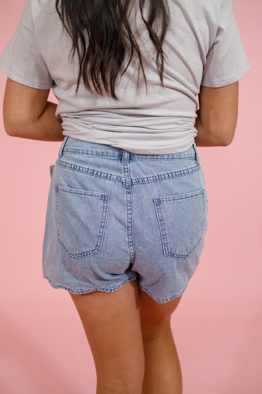 Scallop Hem Denim Shorts Jaxe + Grace Boutique