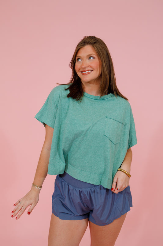 Heather Kelly Green Exposed Seam Boxy Top Jaxe + Grace Boutique