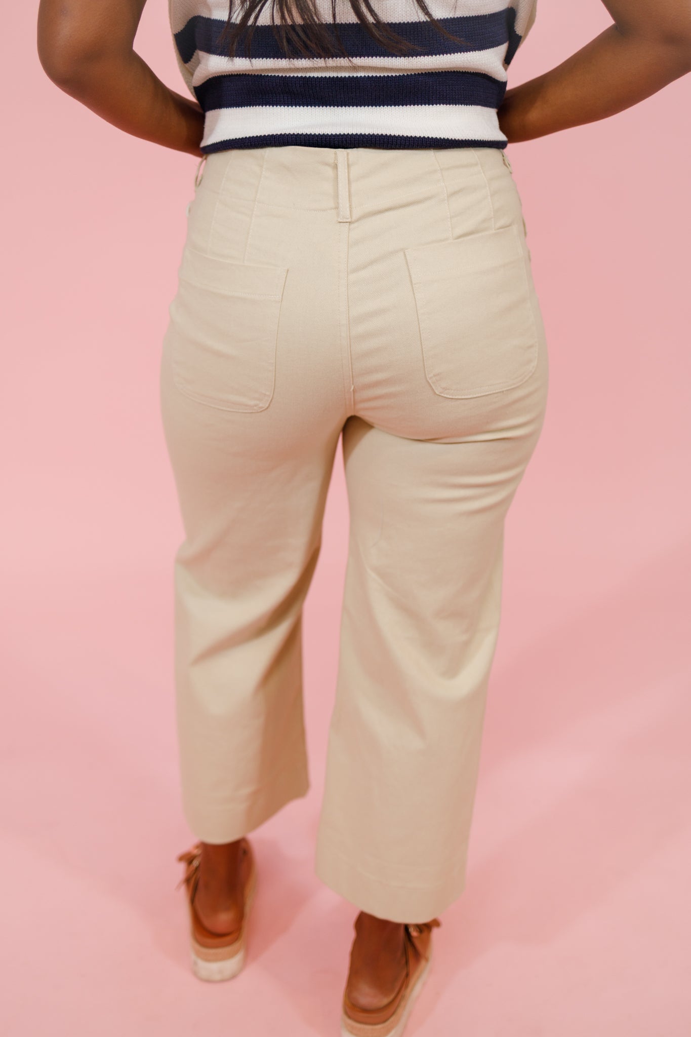 Light Beige Scallop Pocket Pants Jaxe + Grace Boutique