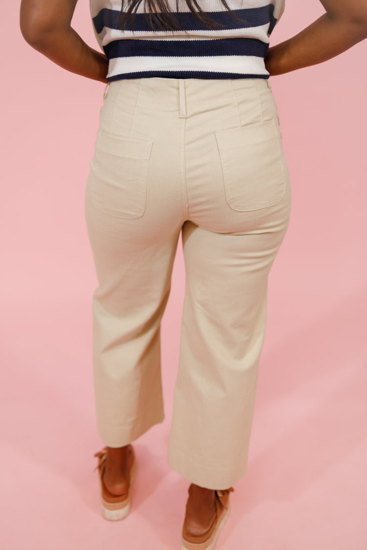 Light Beige Scallop Pocket Pants Jaxe + Grace Boutique