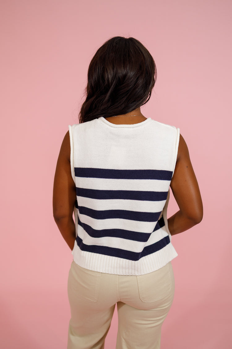 Navy Stripe Gold Side Button Top Jaxe + Grace Boutique