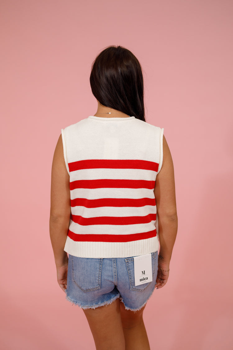 Red Stripe Gold Side Button Top Jaxe + Grace Boutique