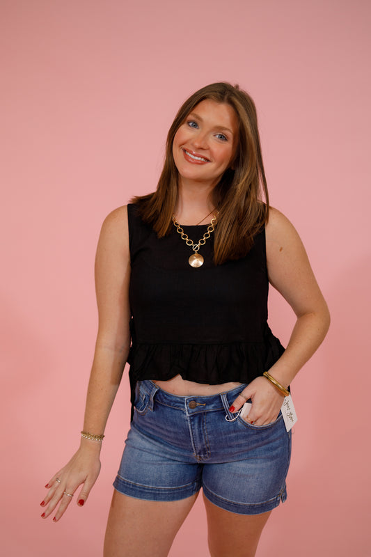 Black Side Tie Ruffle Top Jaxe + Grace Boutique