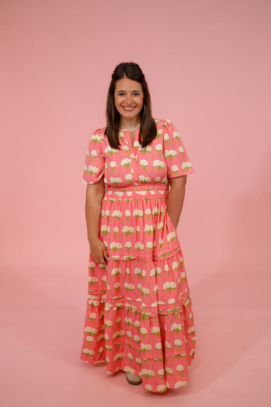 Pink Floral Smocked Waist Midi Dress Jaxe + Grace Boutique