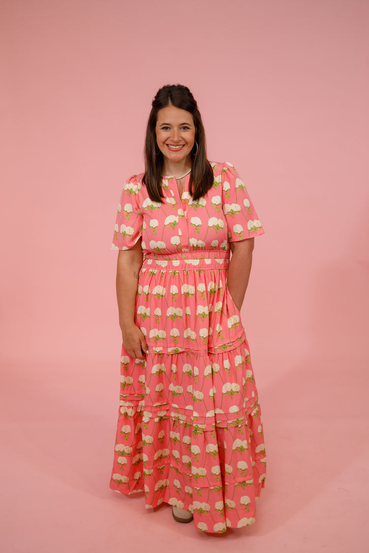 Pink Floral Smocked Waist Midi Dress Jaxe + Grace Boutique
