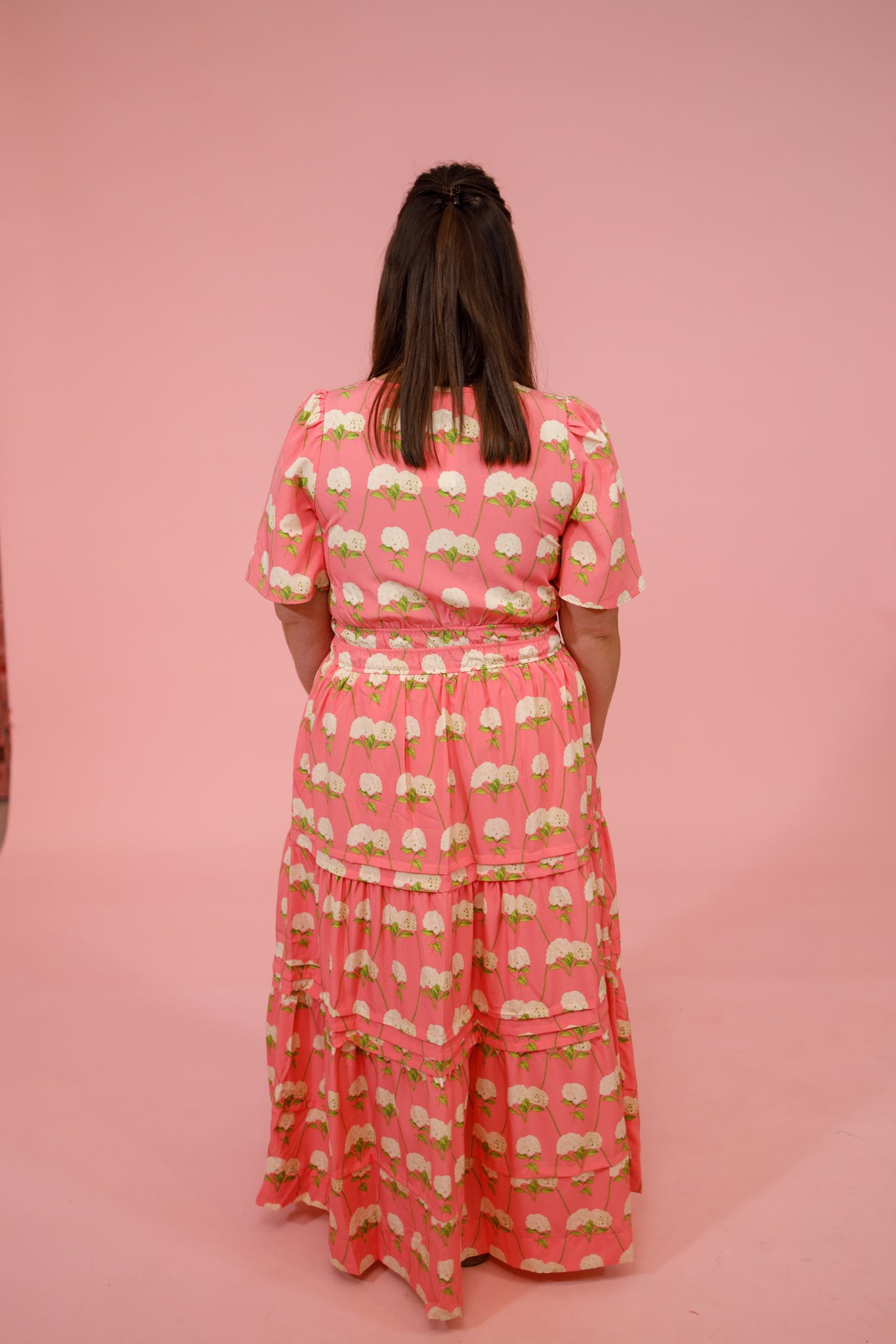 Pink Floral Smocked Waist Midi Dress Jaxe + Grace Boutique