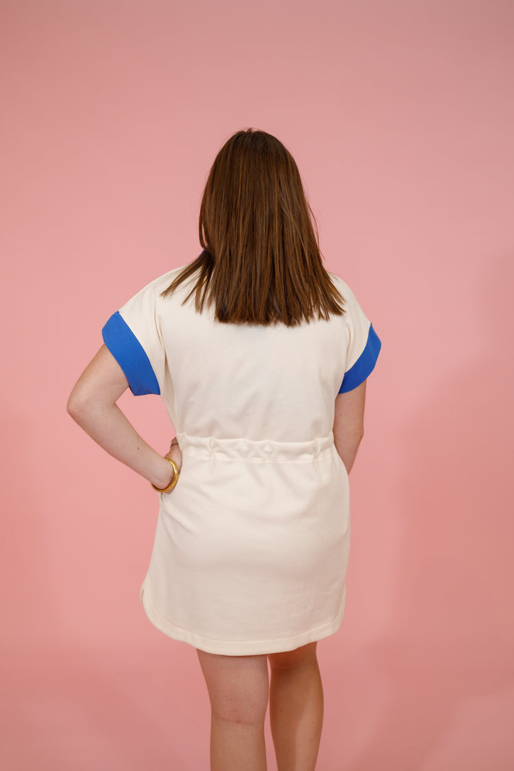 Blue Trim Tie Waist Dress Jaxe + Grace Boutique