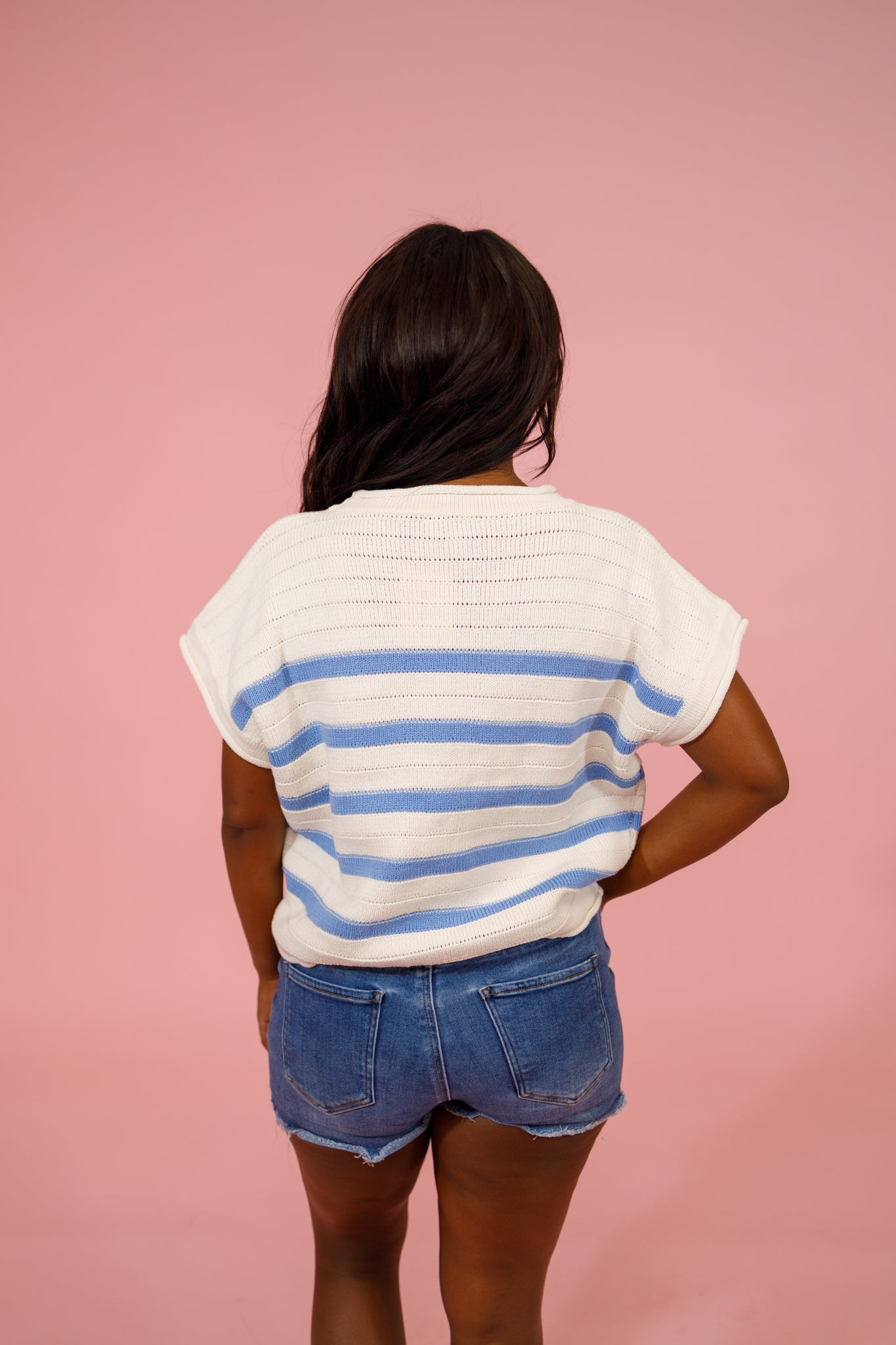 Blue Stripe Knit Sweater Top Jaxe + Grace Boutique