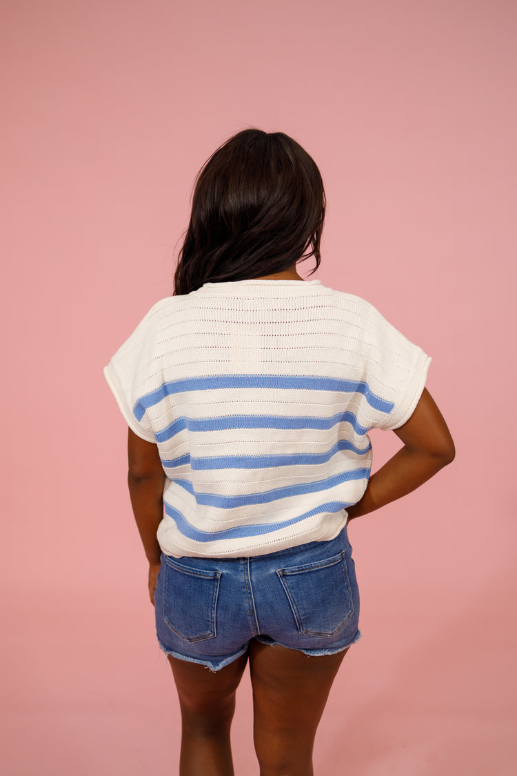 Blue Stripe Knit Sweater Top Jaxe + Grace Boutique