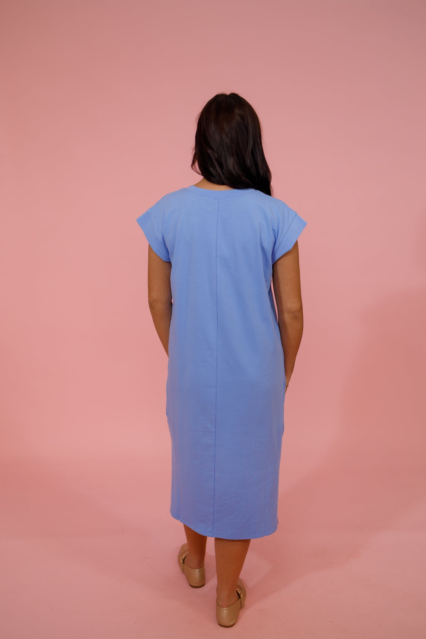 Cornflower Blue Side Slit Midi Dress Jaxe + Grace Boutique