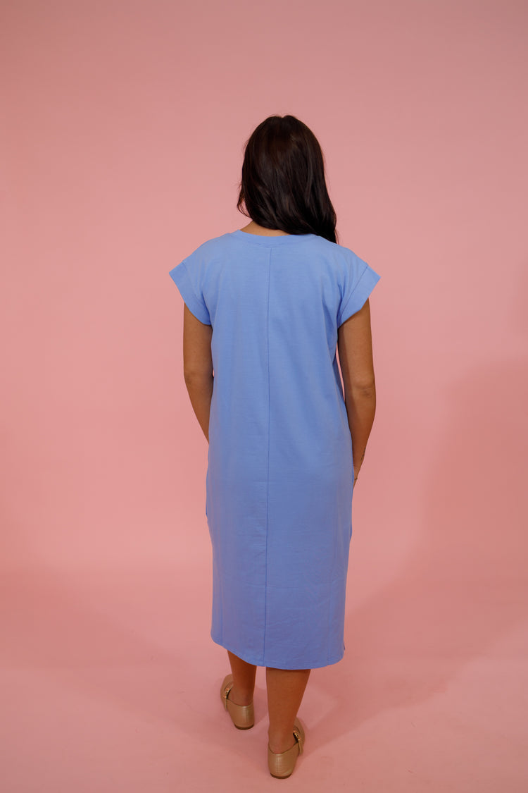 Cornflower Blue Side Slit Midi Dress Jaxe + Grace Boutique