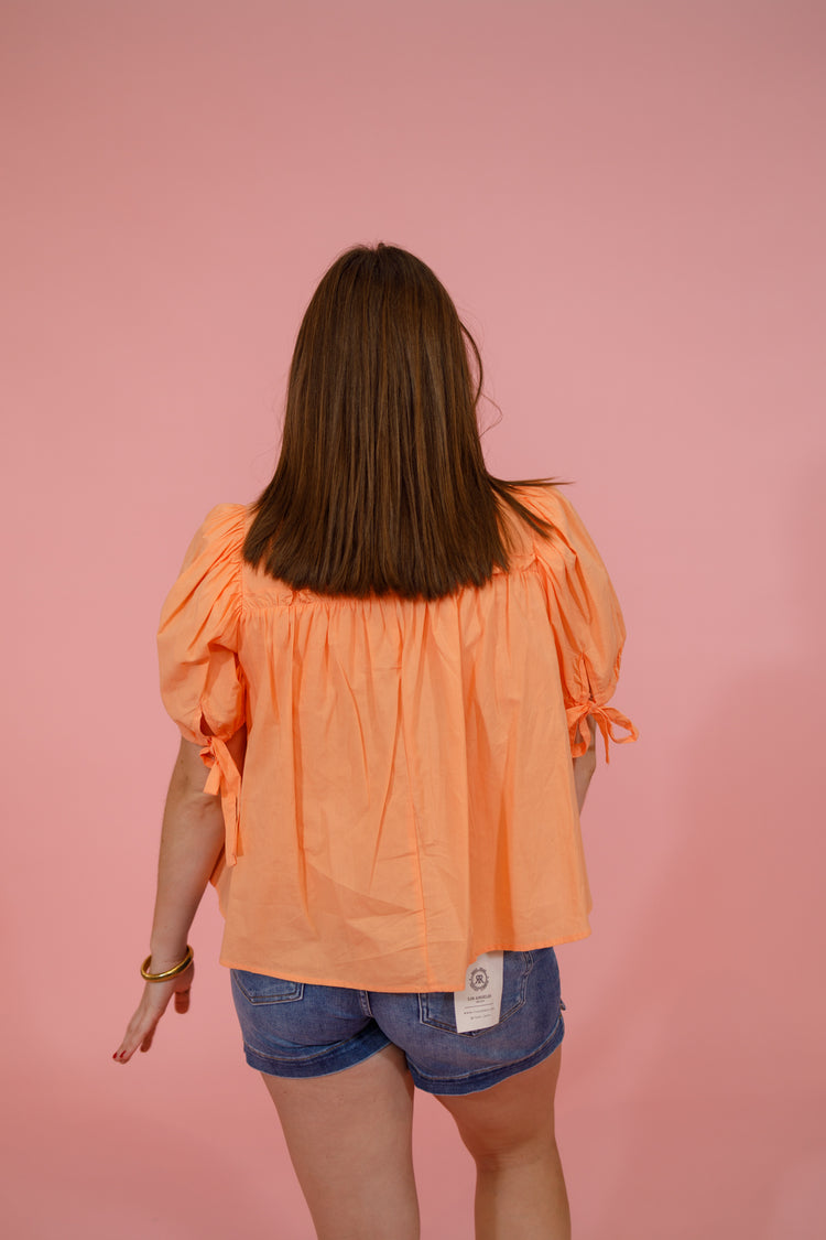 Peach Tiered Puff Sleeve Top Jaxe + Grace Boutique