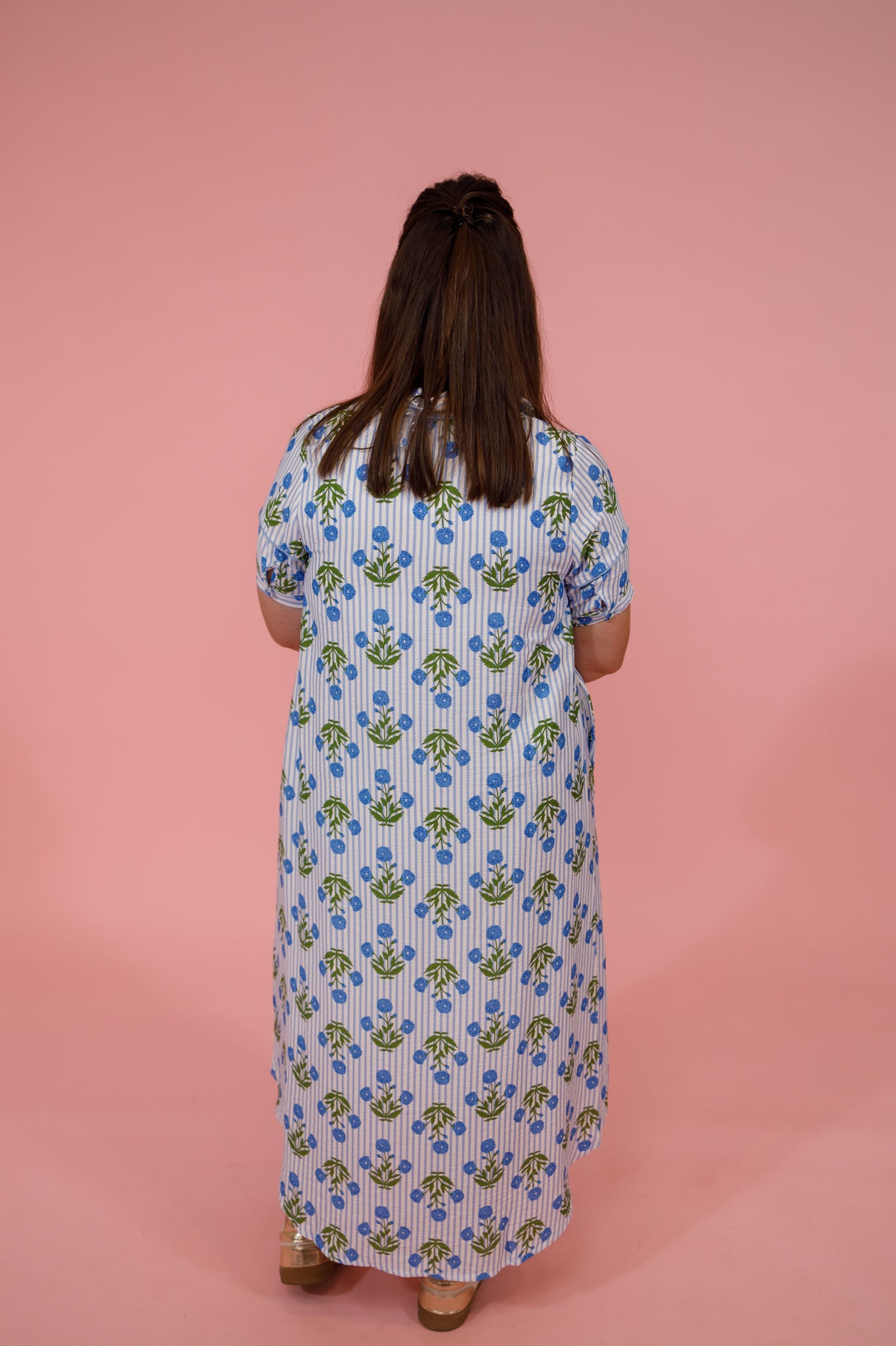 Blue Floral Stripe Midi Dress Jaxe + Grace Boutique
