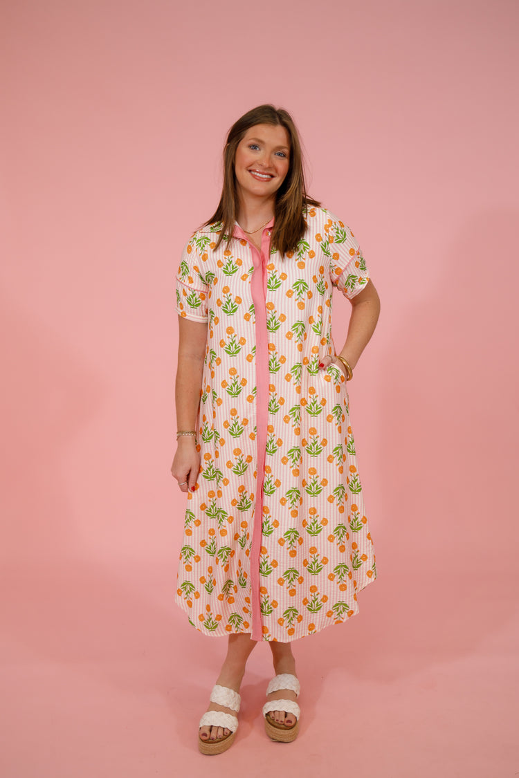 Pink Floral Stripe Midi Dress Jaxe + Grace Boutique