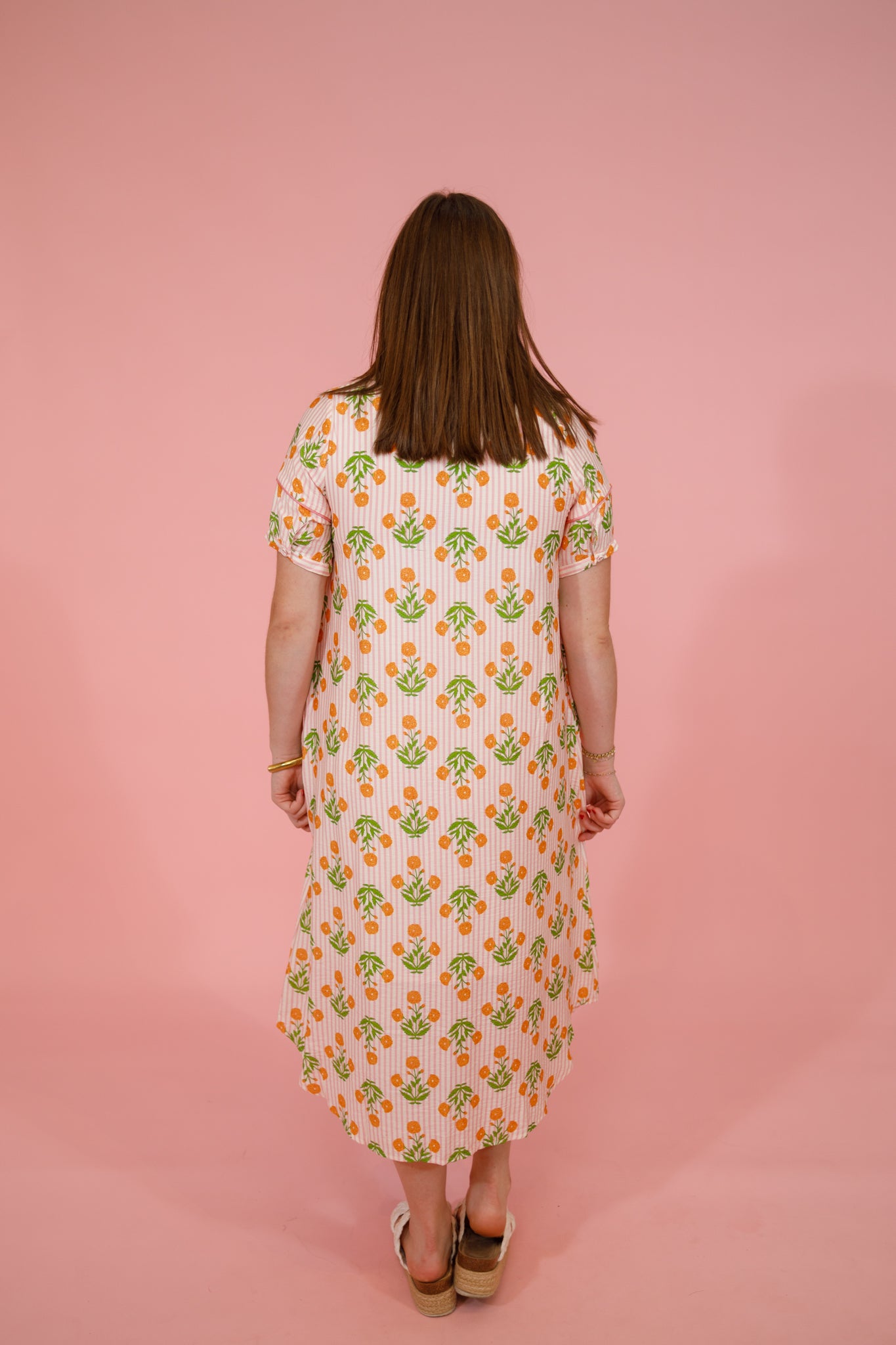 Pink Floral Stripe Midi Dress Jaxe + Grace Boutique