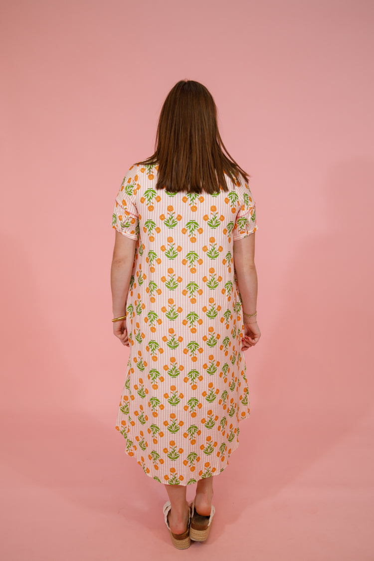 Pink Floral Stripe Midi Dress Jaxe + Grace Boutique