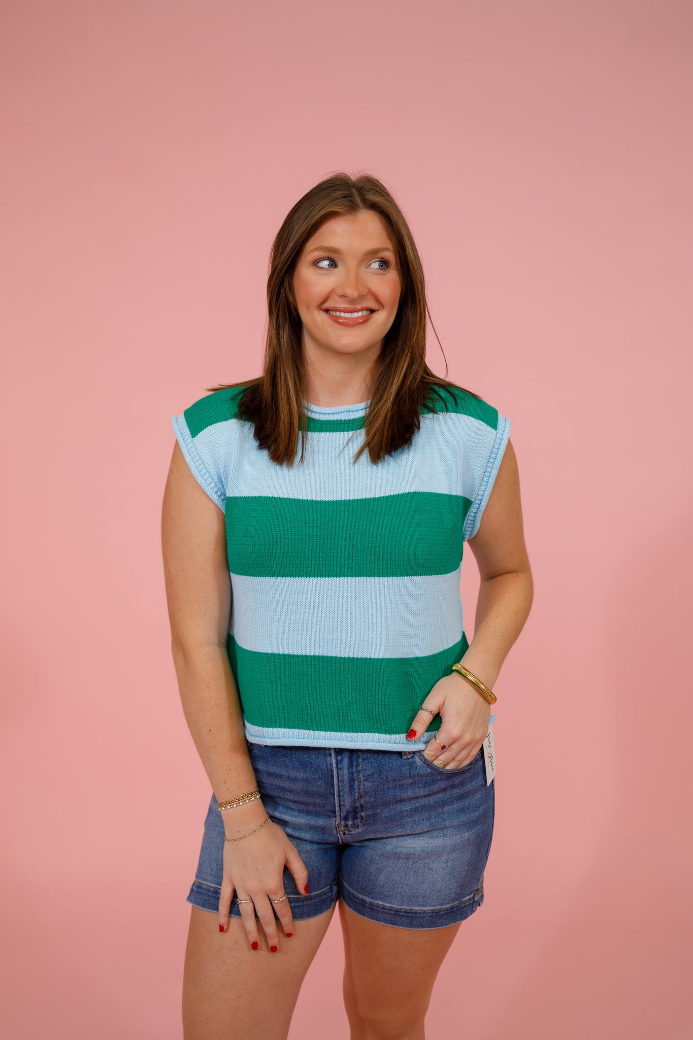 Blue and Green Stripe Knit Top Jaxe + Grace Boutique