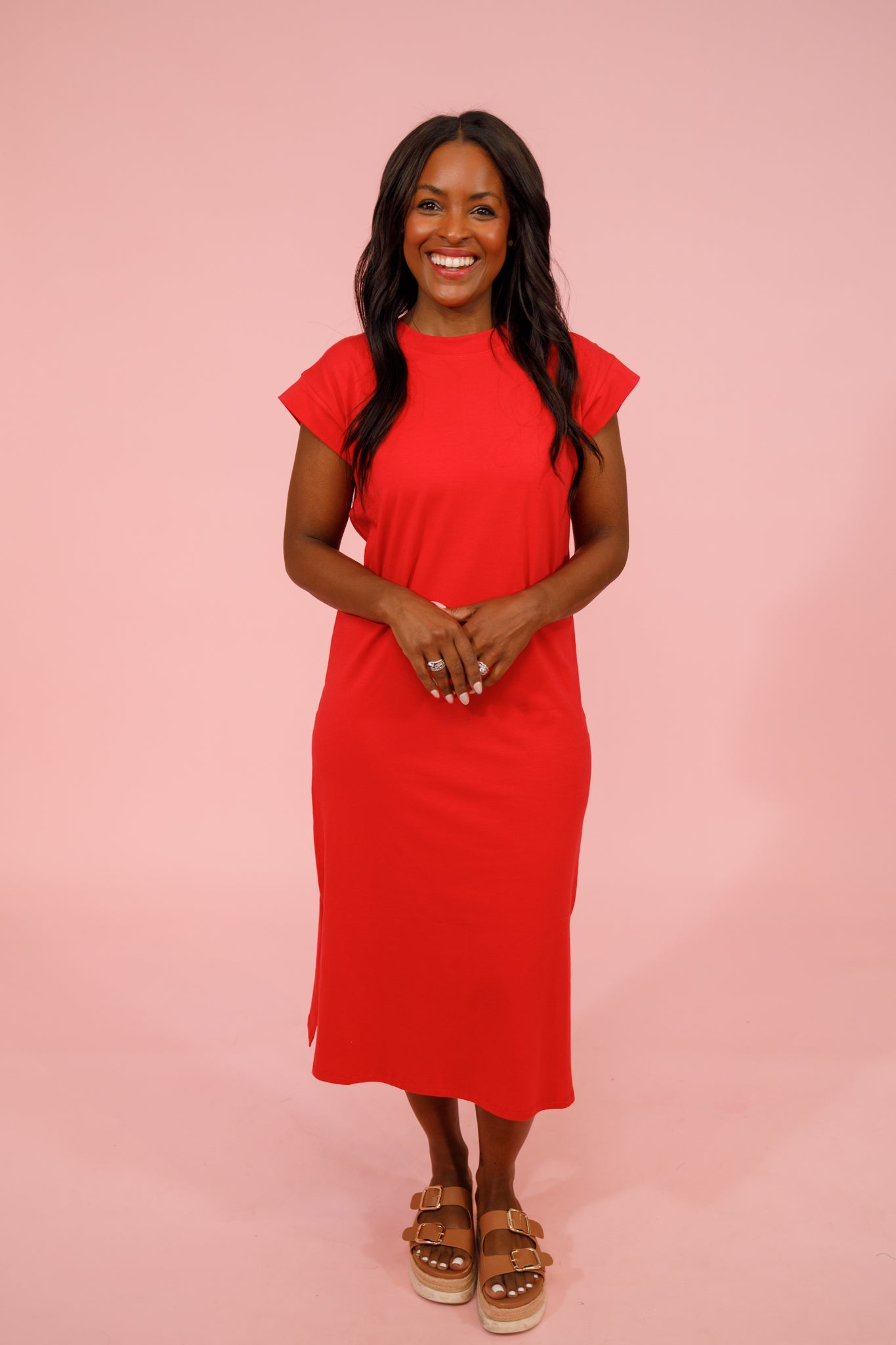 Ruby Red Side Slit Midi Dress Jaxe + Grace Boutique