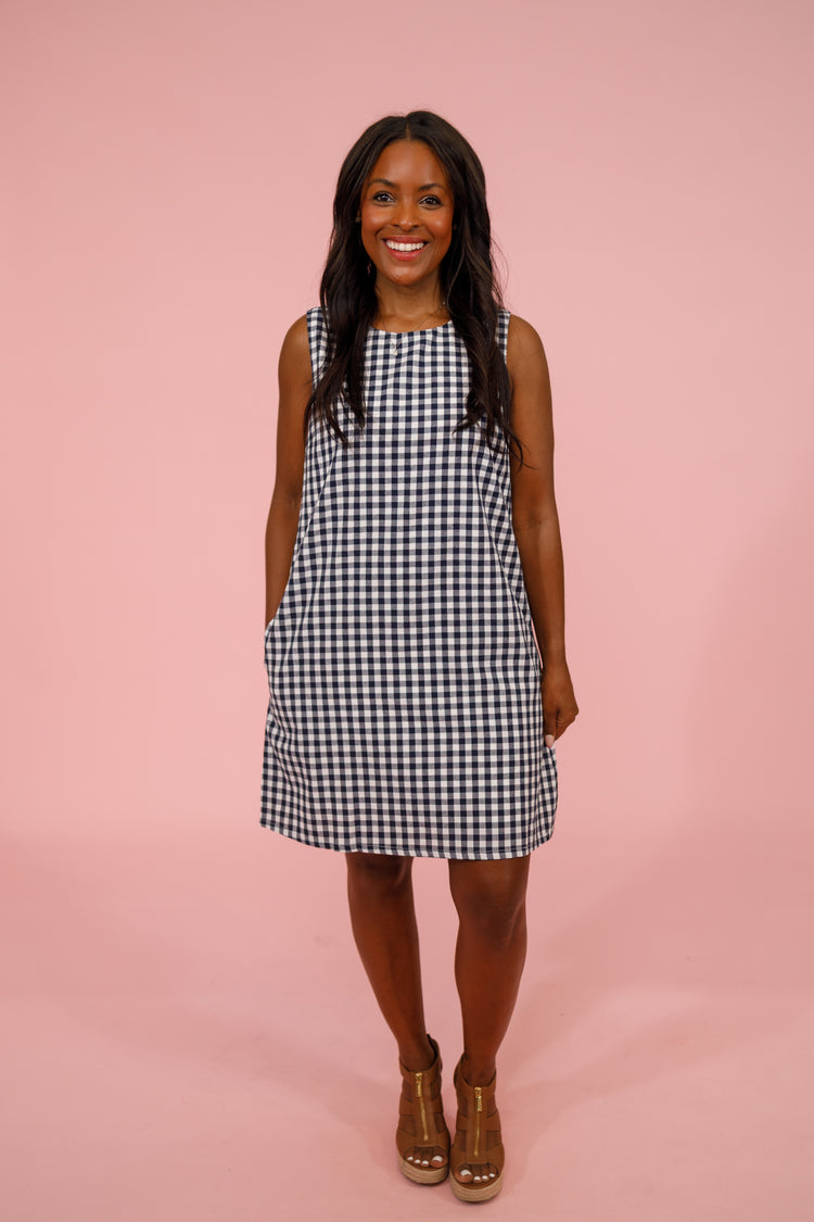 Navy Gingham Mini Dress Jaxe + Grace Boutique