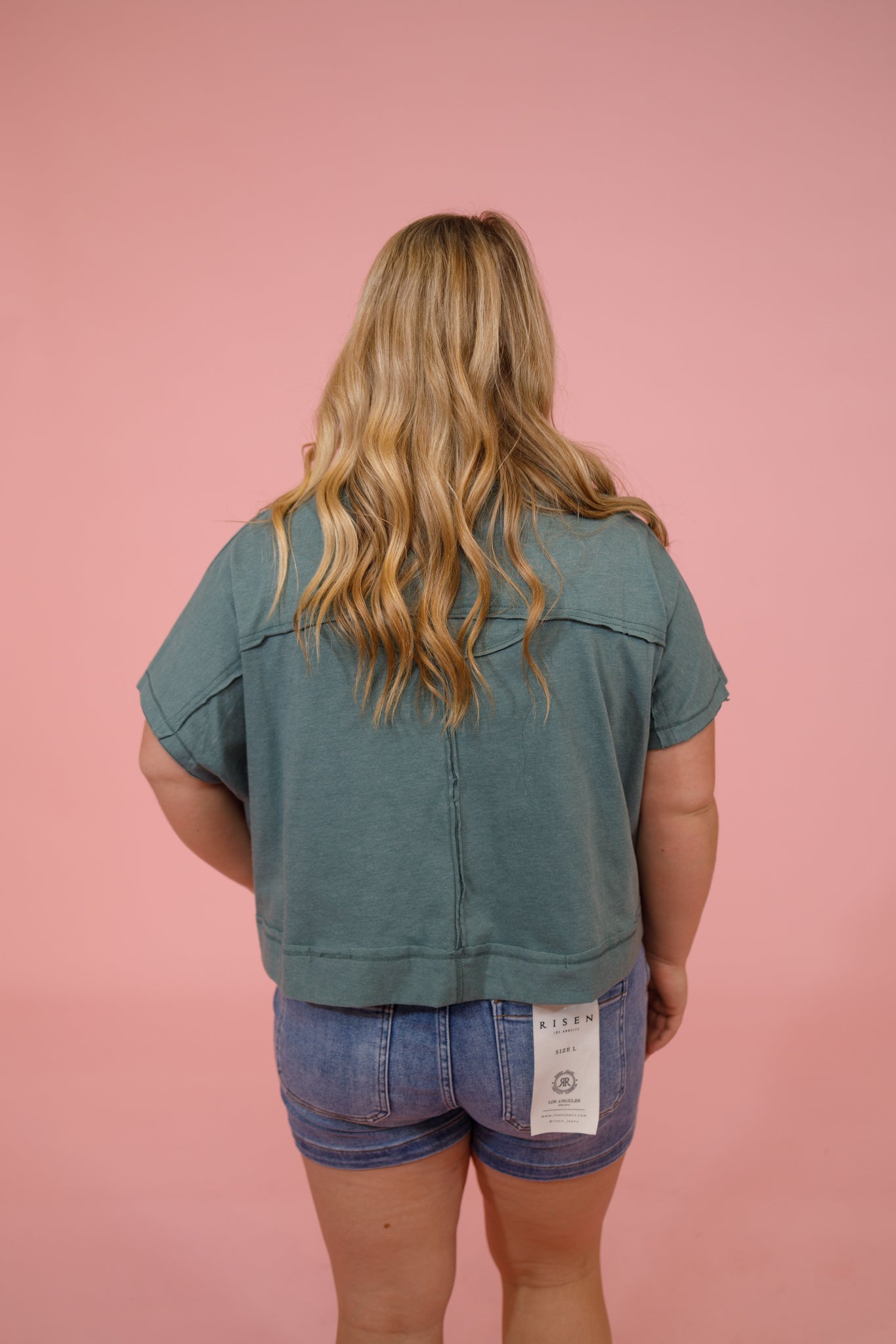 Risen Medium Wash Front Seam Shorts Jaxe + Grace Boutique