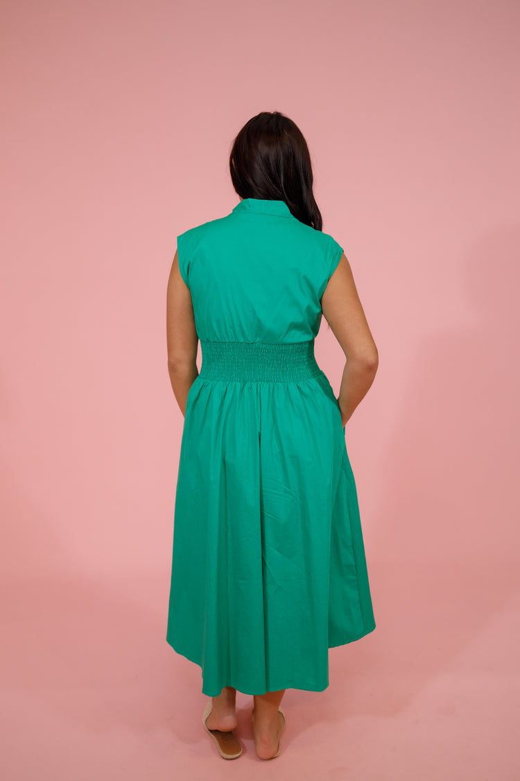 Green Smocked Zip Midi Dress Jaxe + Grace Boutique