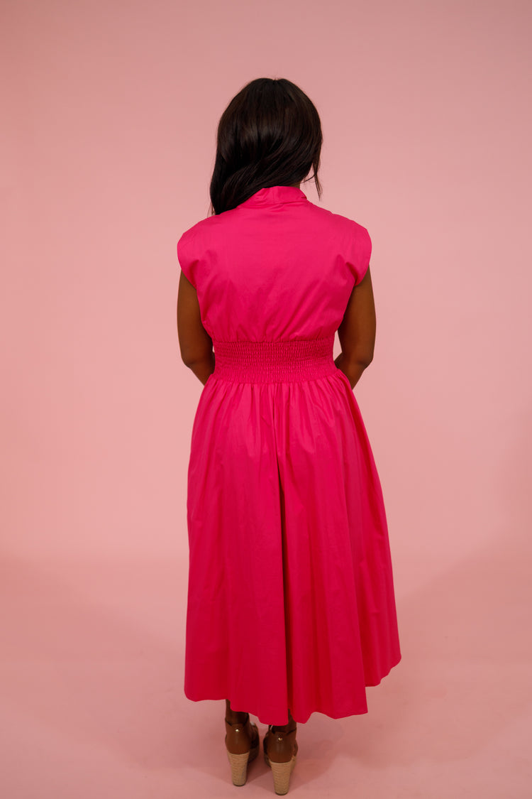 Fuchsia Smocked Zip Midi Dress, S-2XL Jaxe + Grace Boutique