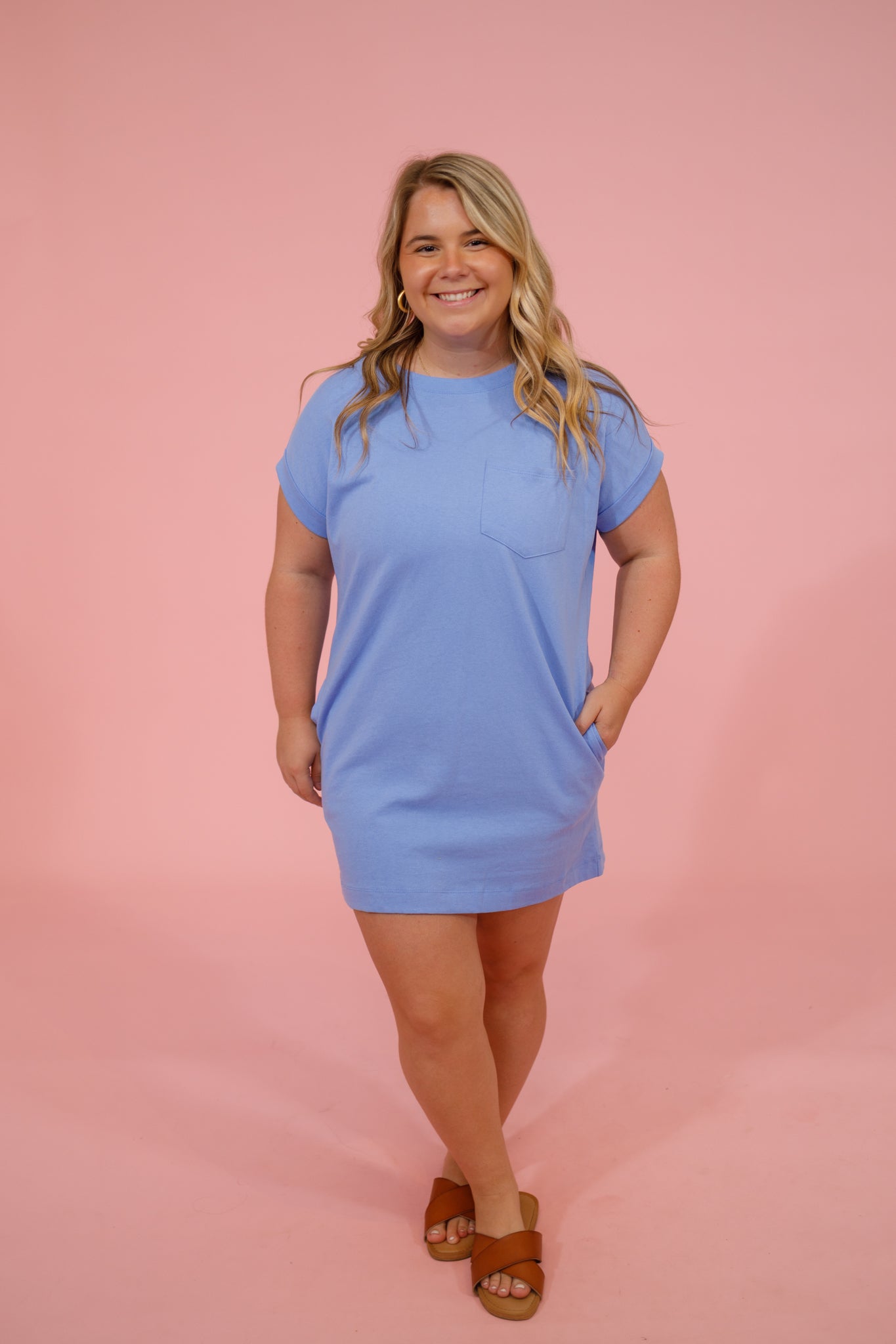 Cornflower Blue T-Shirt Pocket Dress Jaxe + Grace Boutique