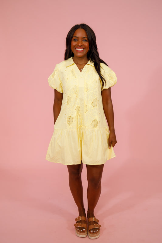 Yellow Floral Embroidered Dress Jaxe + Grace Boutique