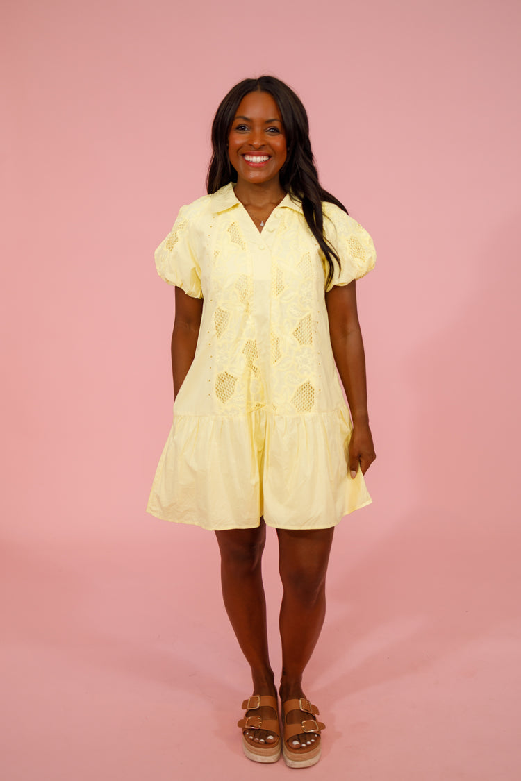 Yellow Floral Embroidered Dress Jaxe + Grace Boutique