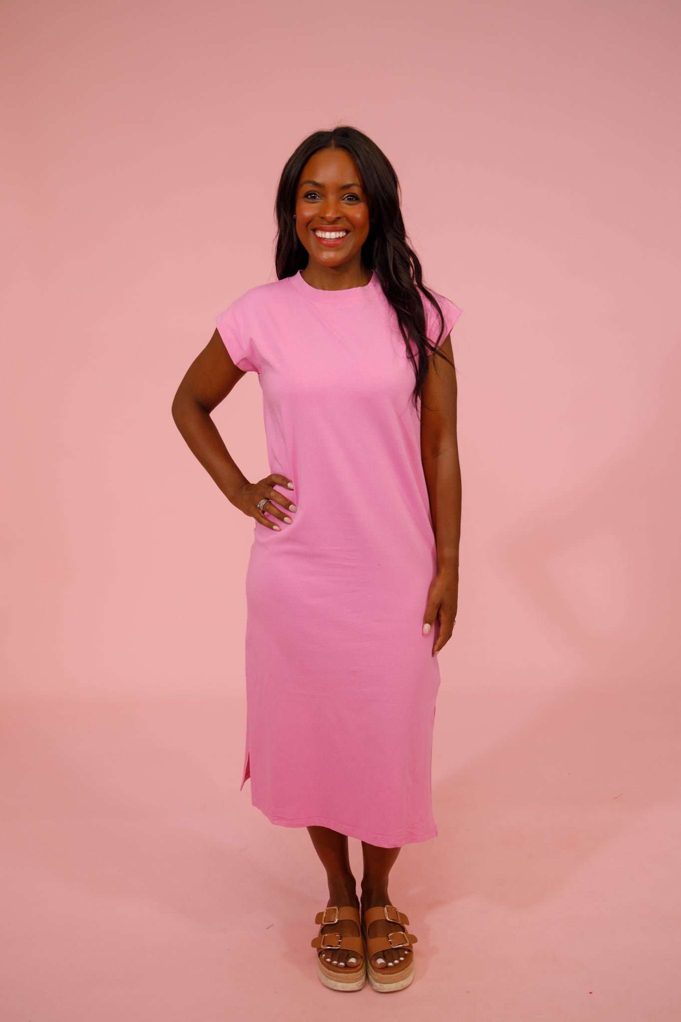 Candy Pink Side Slit Midi Dress Jaxe + Grace Boutique