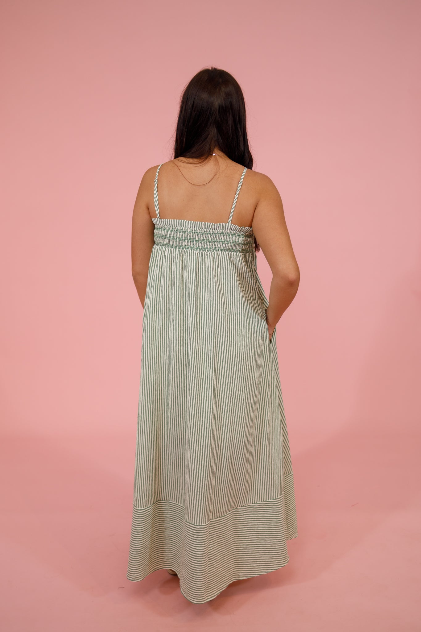 Green Stripe Embroidered Smocked Maxi Dress Jaxe + Grace Boutique