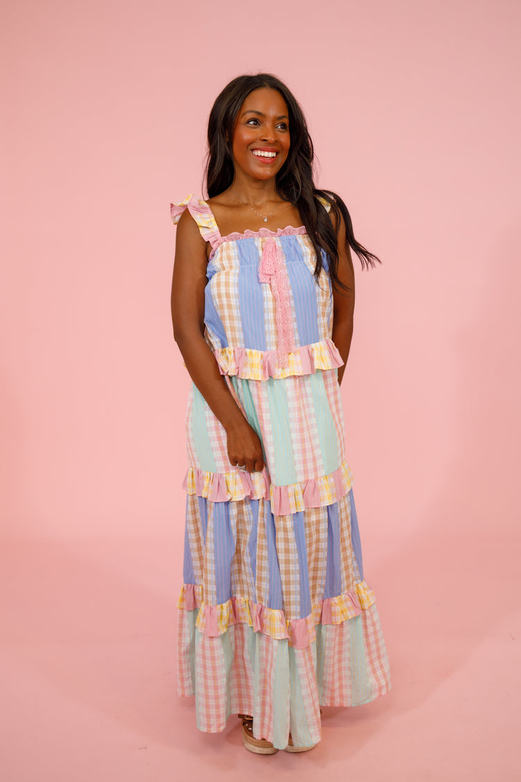 Mixed Pastel Tiered Maxi Dress Medium