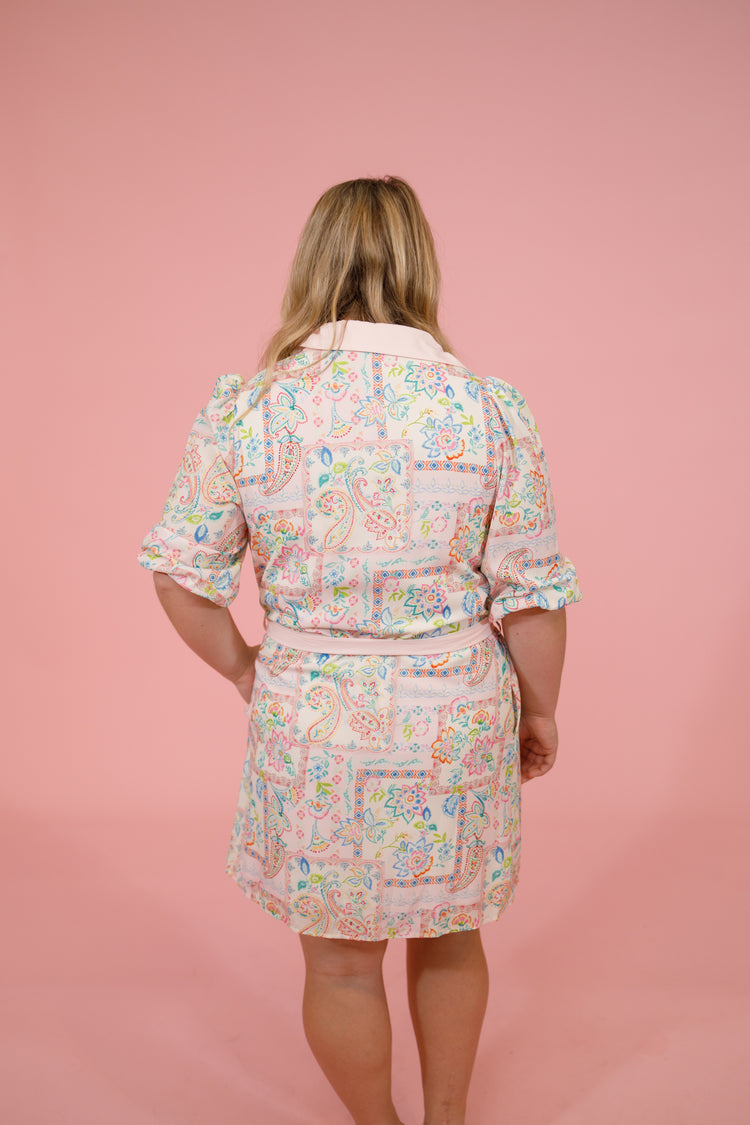 Pink Multi Floral Color Block Belted Dress Jaxe + Grace Boutique